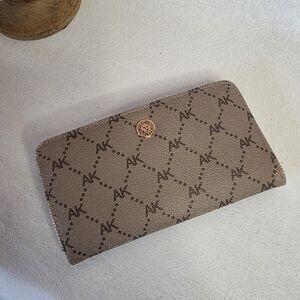 Ann Klin Beige Monogram Zip Wallet